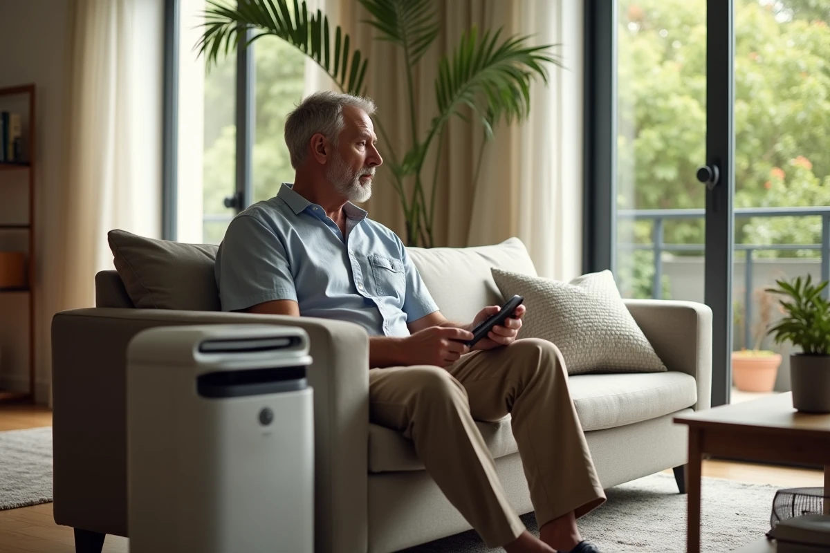 Homme détendu utilisant la télécommande d