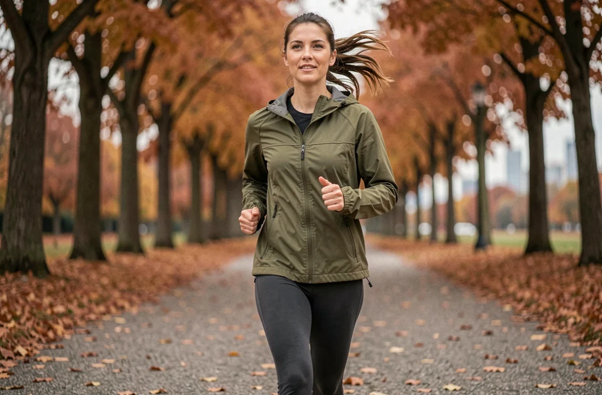 Femme faisant du jogging dans un parc en automne pour adopter un mode de vie actif et sain